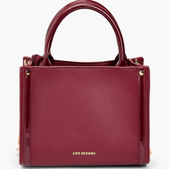 Burgundy Vegan Leather Chain Handle Satchel – Chic Structured Crossbody Purse - Picture 7 of 13